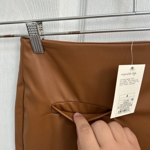 NWT A New Day Women’s Faux Leather Mini Skirt Brown Tan Size 4 High Rise - Picture 7 of 16